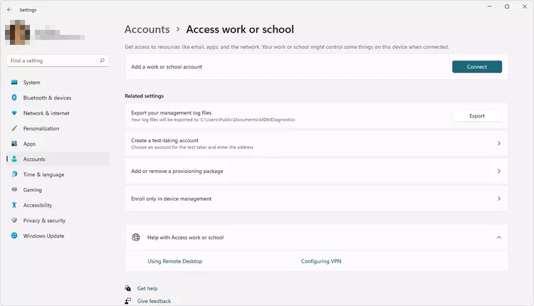 windows-11-access-work-or-school-settings-91dfdd8569f840b0a989ab7effe5da21 دليلك لإعدادات حساب المستخدم في Windows 11