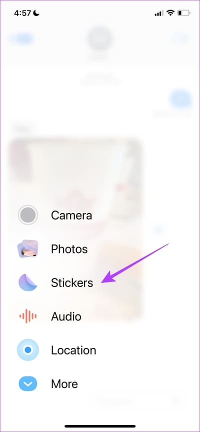 2.-Tap-on-Stickers كيفية إنشاء واستخدام الملصقات في iMessage على iOS 17