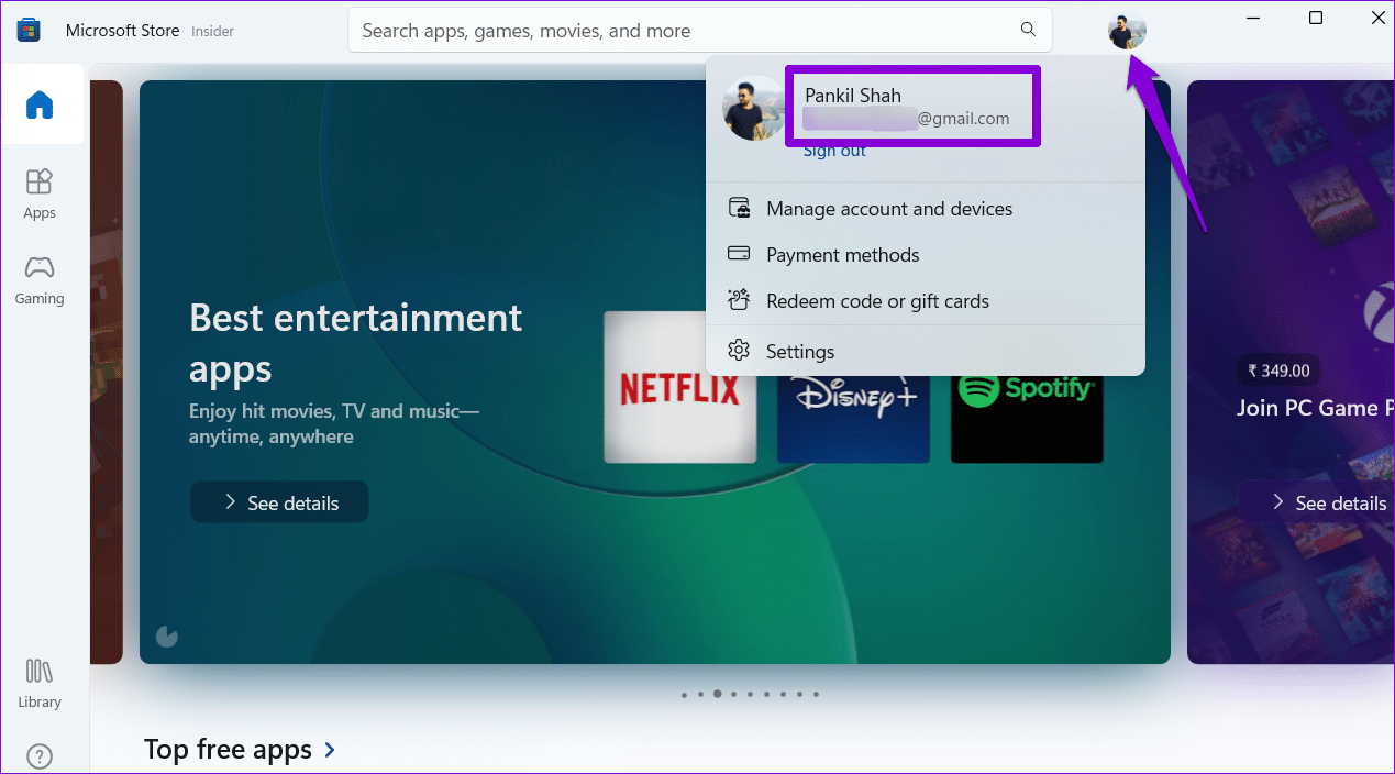 Account-in-MS-Store-1 أفضل 6 إصلاحات لعدم عرض Microsoft Store التطبيقات المشتراة على Windows