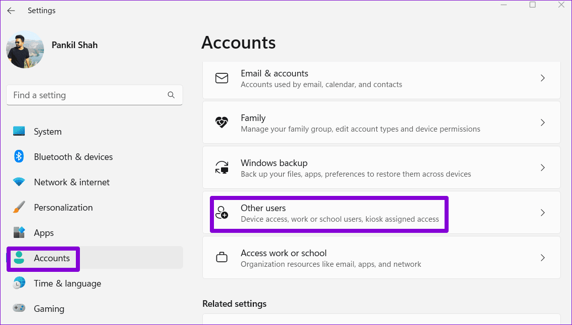Accounts-on-Windows-11-2 أفضل 6 إصلاحات لخطأ المستخدم المحدد ليس لديه ملف تعريف صالح على Windows