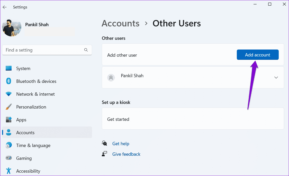Add-Account-on-Windows-11-3 أفضل 6 إصلاحات لخطأ المستخدم المحدد ليس لديه ملف تعريف صالح على Windows