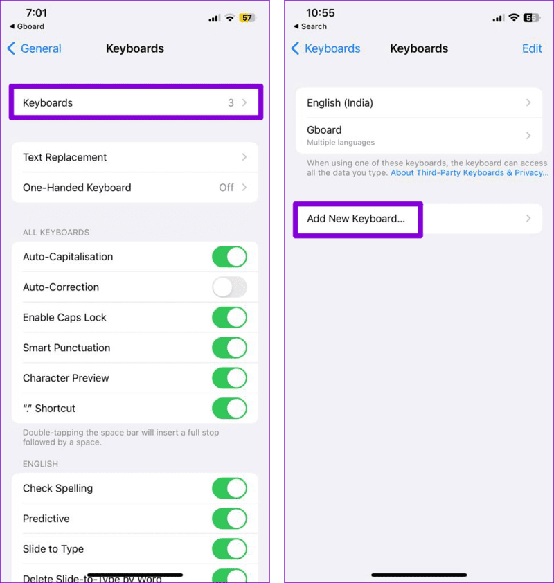 Add-New-Keyboard-on-iPhone-1 أفضل 8 طرق لإصلاح عدم عمل لوحة مفاتيح Emoji التنبؤية على iPhone