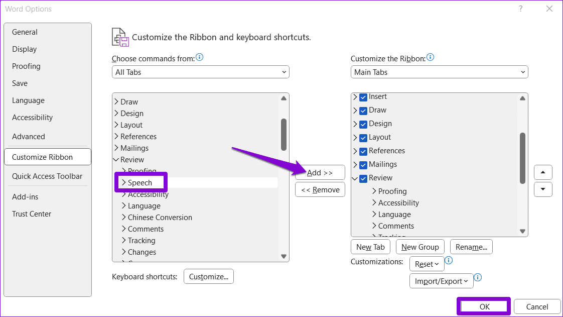 Add-Read-Aloud-to-Word-Ribbon أفضل 7 طرق لإصلاح عدم عمل القراءة بصوت عال في Microsoft Word على Windows