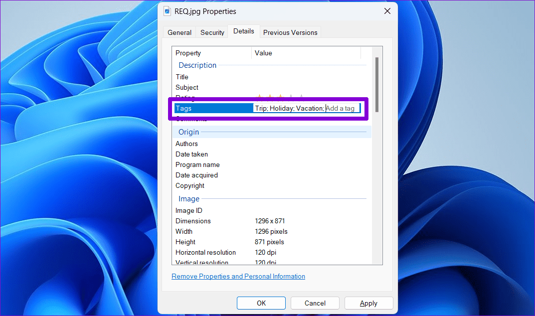 Add-Tags-to-Files-via-Properties-in-Windows-11 كيفية إضافة علامات إلى الملفات للعثور عليها بسهولة في Windows 11