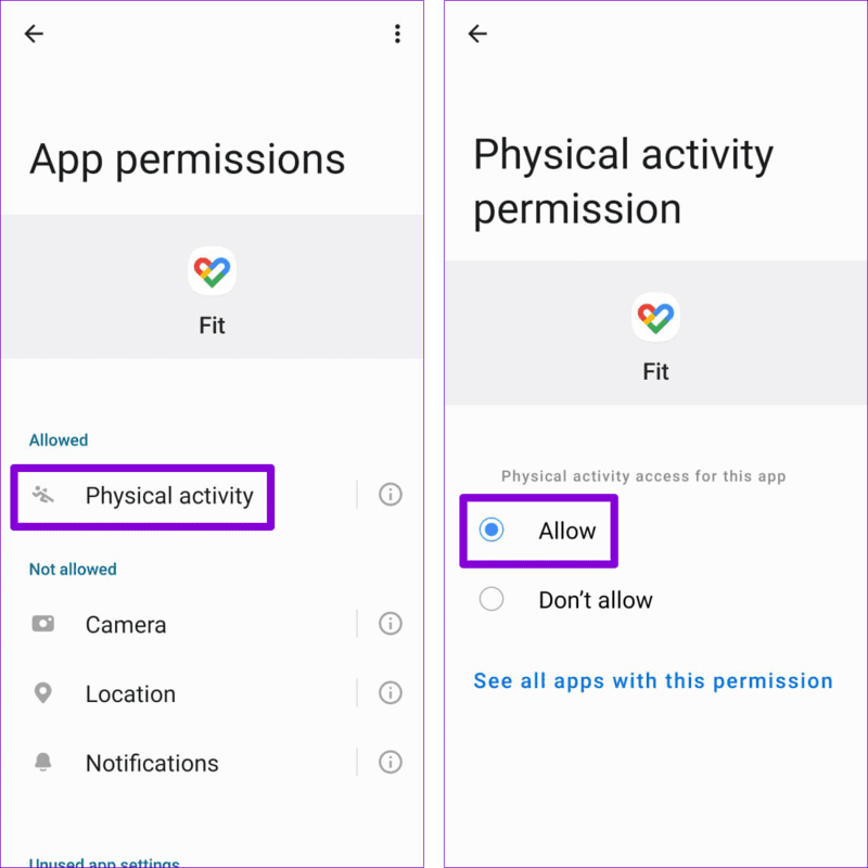 Allow-Google-Fit-to-Track-Physical-Activity-on-Android أفضل 7 طرق لإصلاح عدم تتبع تطبيق Google Fit للخطوات على Android
