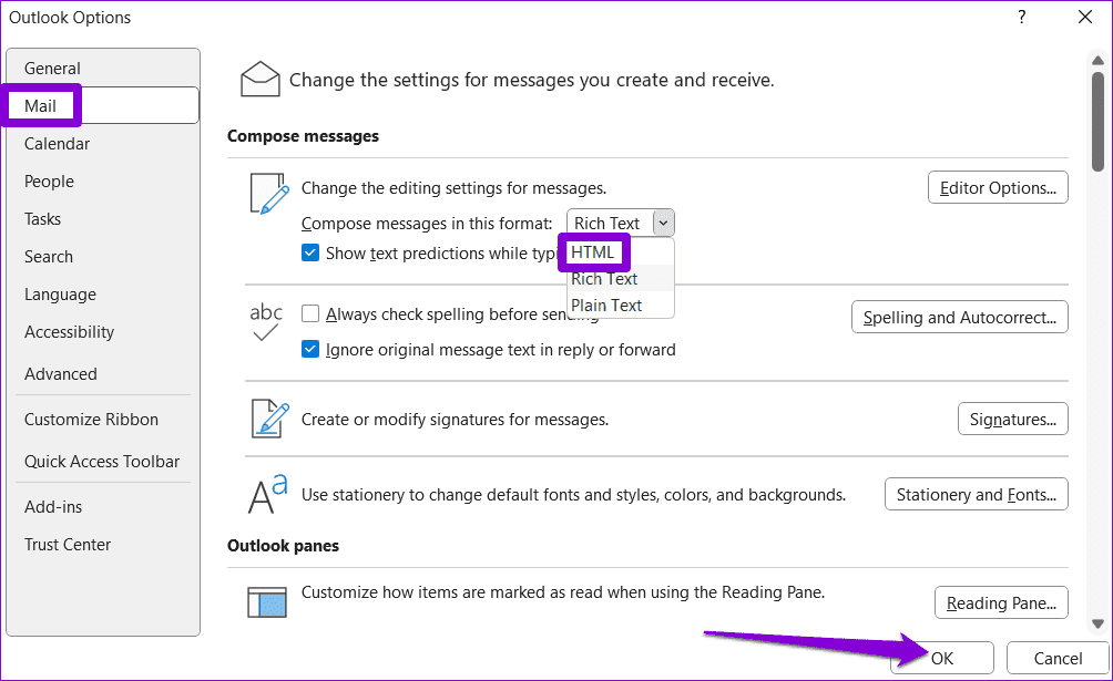 Change-Outlook-Email-Format-1 أفضل 6 طرق لإصلاح عدم ظهور توقيع Outlook على Windows