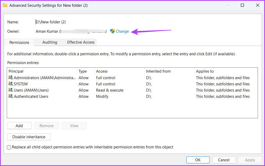 Change-option-1 أفضل 5 طرق لإصلاح خطأ "الدليل ليس فارغًا" في Windows 11
