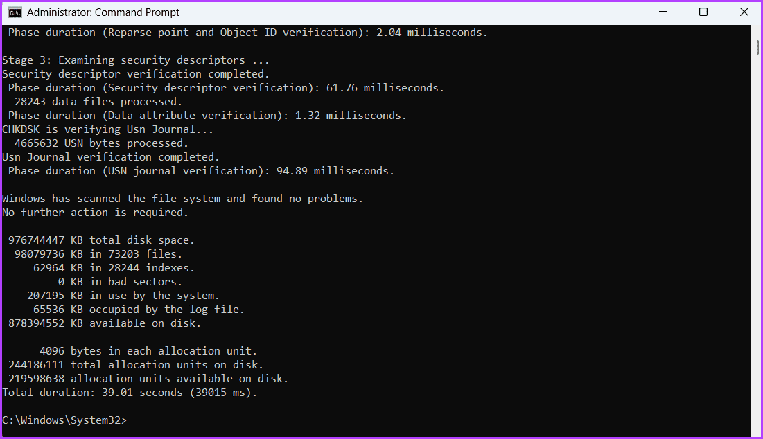 Chkdsk-scan-complete أفضل 5 طرق لإصلاح خطأ "الدليل ليس فارغًا" في Windows 11