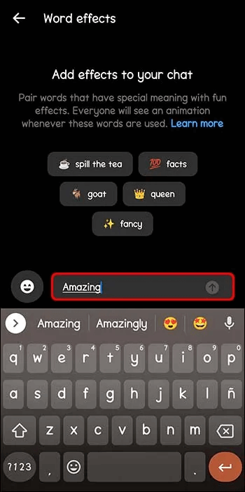 Choosing-Your-Own-Words-for-Word-Effects كيفية إزالة سمة افتراضية في Messenger