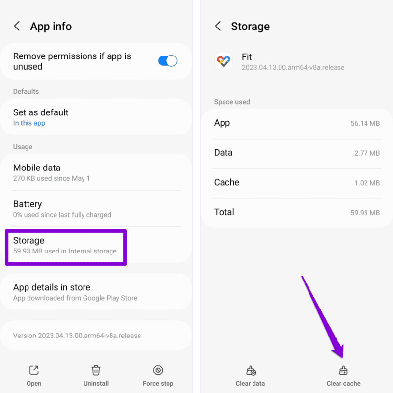 Clear-Google-Fit-App-Cache-1 أفضل 7 طرق لإصلاح عدم تتبع تطبيق Google Fit للخطوات على Android