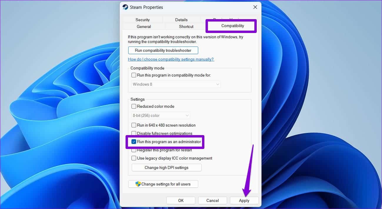 Configure-Steam-to-Run-as-Admin-1 أفضل 7 طرق لإصلاح خطأ قفل ملف المحتوى في Steam لنظام Windows