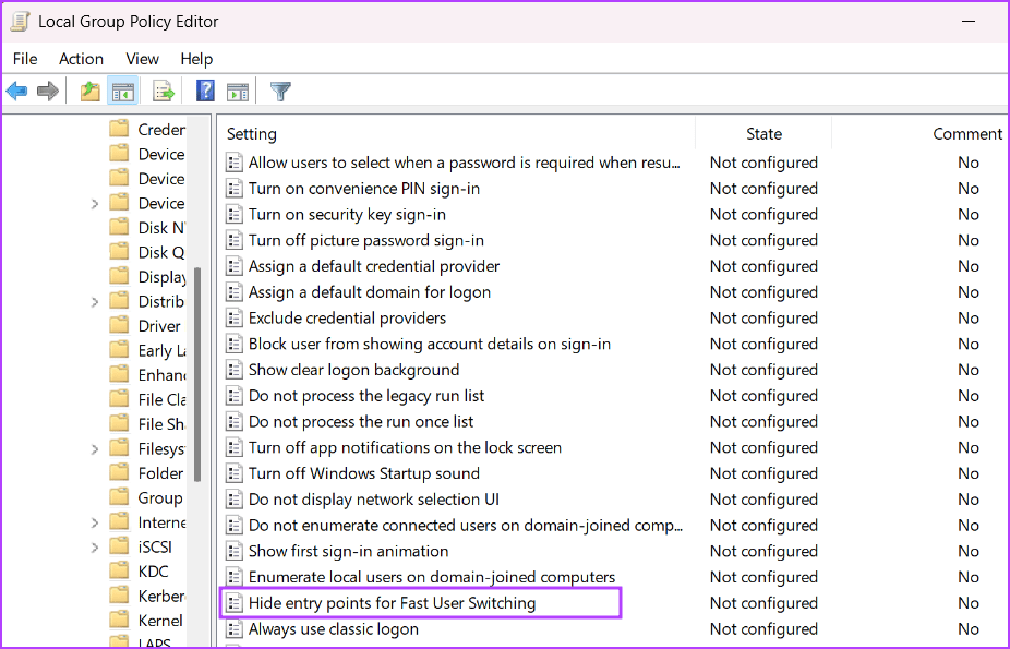 Configure-a-Policy-in-Group-Policy-Editor-5 أفضل 5 طرق لإصلاح خيار "تبديل المستخدم" مفقود من شاشة تسجيل الدخول إلى Windows