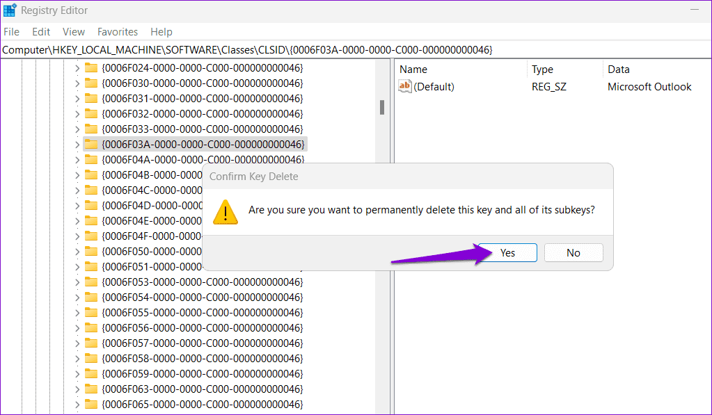 Confirm-Delete-Registry-Key-2 أفضل 6 طرق لإصلاح عدم ظهور توقيع Outlook على Windows
