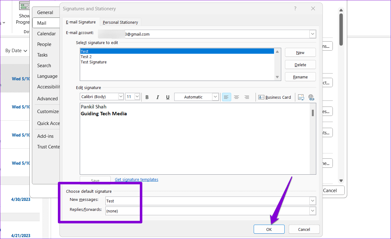 Default-Outlook-Signature أفضل 6 طرق لإصلاح عدم ظهور توقيع Outlook على Windows