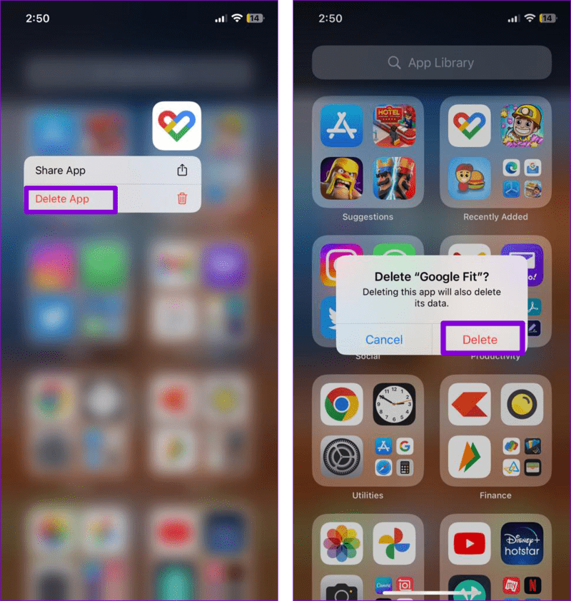 Delete-App-From-iPhone أفضل 6 طرق لإصلاح عدم تتبع تطبيق Health للخطوات على iPhone