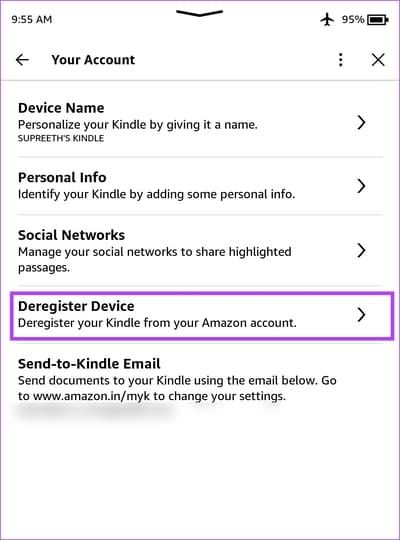 Derigister-Device كيفية تغيير حساب Amazon على Kindle