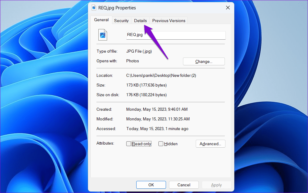 Details-Tab-in-Properties-Window كيفية إضافة علامات إلى الملفات للعثور عليها بسهولة في Windows 11