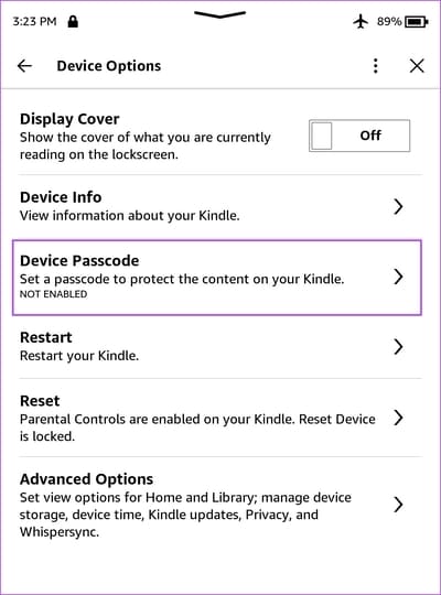 Device-Passcode كيفية ضبط وإدارة المراقبة الأبوية على جهاز Kindle