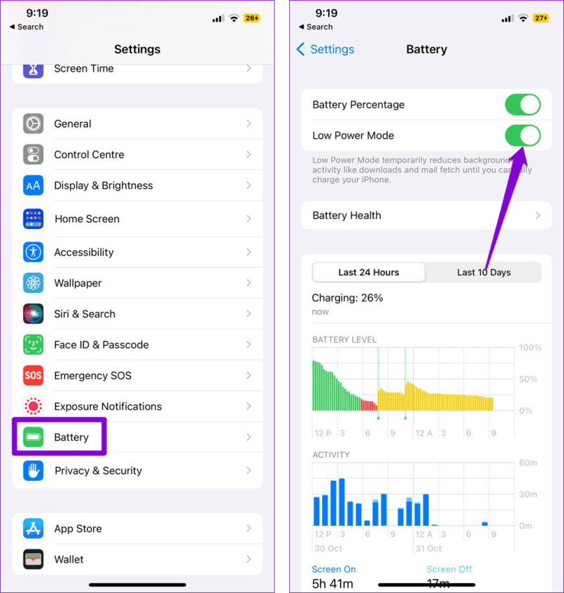 Disable-Low-Power-Mode-on-iPhone-3-2 أفضل 6 طرق لإصلاح عدم تتبع تطبيق Health للخطوات على iPhone