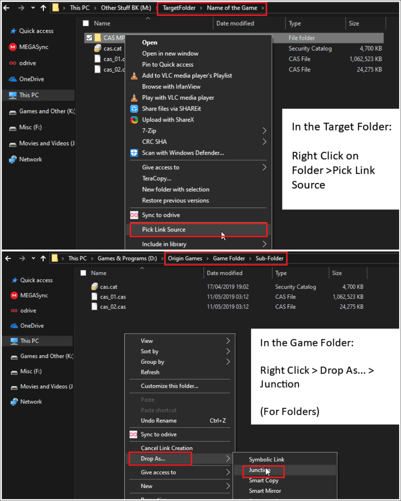DropAs_Junction_Folder_4d470f76dc99e18ad75087b1b8410ea9 كيفية توفير المساحة المستخدمة بواسطة ألعاب Windows 10 Symbolic Links