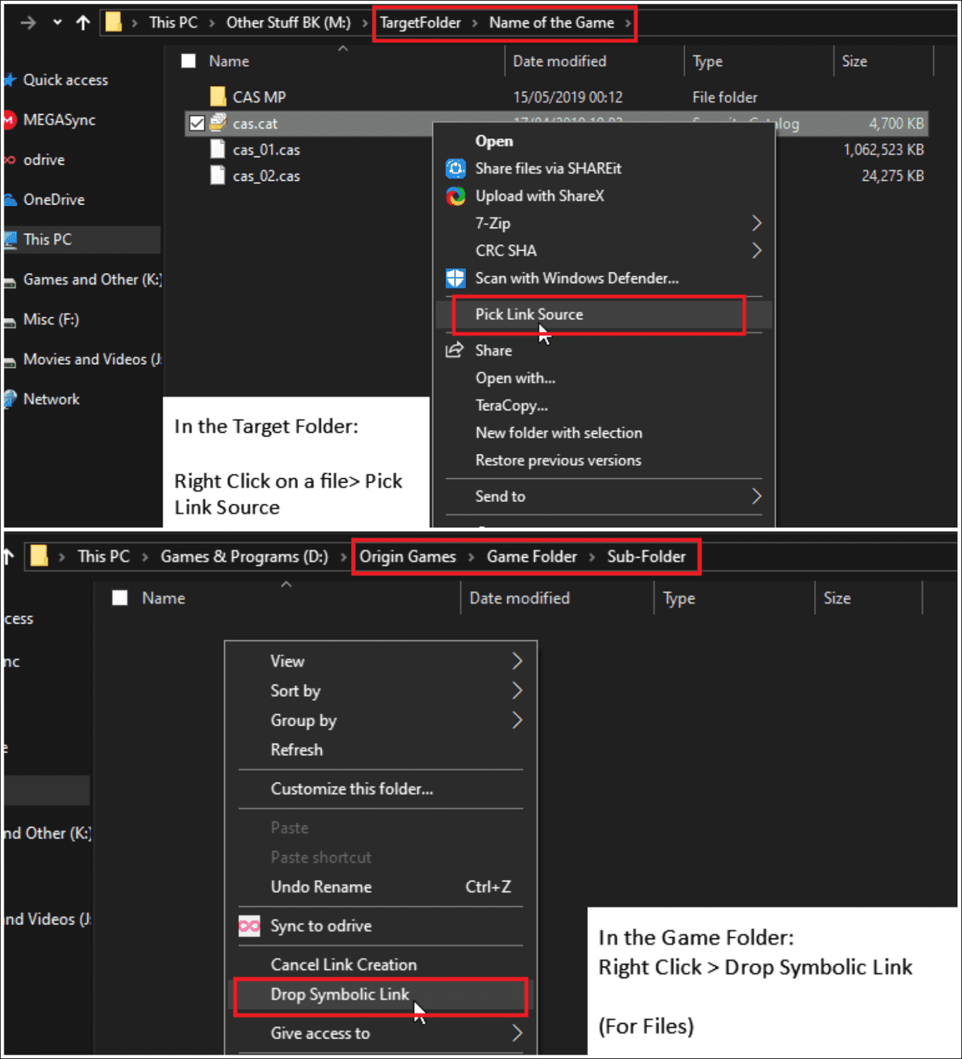 DropAs_Symbolic_Link_File_4d470f76dc99e18ad75087b1b8410ea9 كيفية توفير المساحة المستخدمة بواسطة ألعاب Windows 10 Symbolic Links