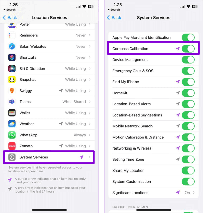 Enable-Compass-Calibration-on-iPhone أفضل 8 طرق لإصلاح عدم تحديث مشاركة الموقع في Google Maps على Android و iPhone