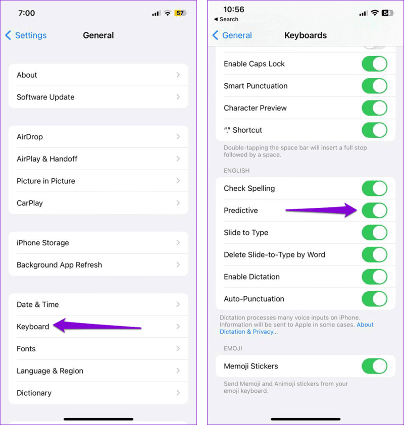 Enable-Predictive-Text-on-iPhone أفضل 8 طرق لإصلاح عدم عمل لوحة مفاتيح Emoji التنبؤية على iPhone