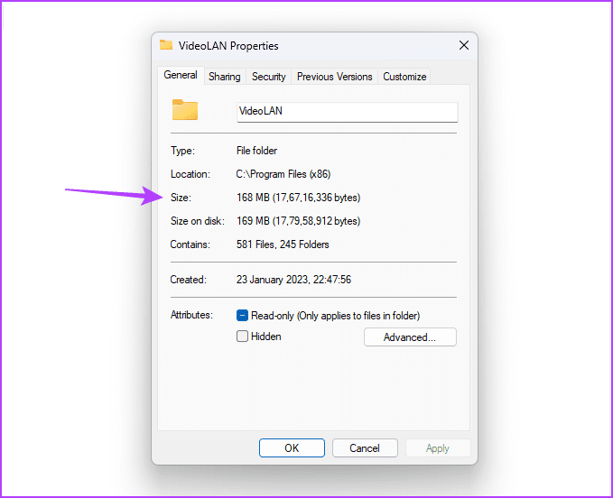 General-tab أفضل 3 طرق للتحقق من حجم التطبيق على نظام التشغيل Windows 11