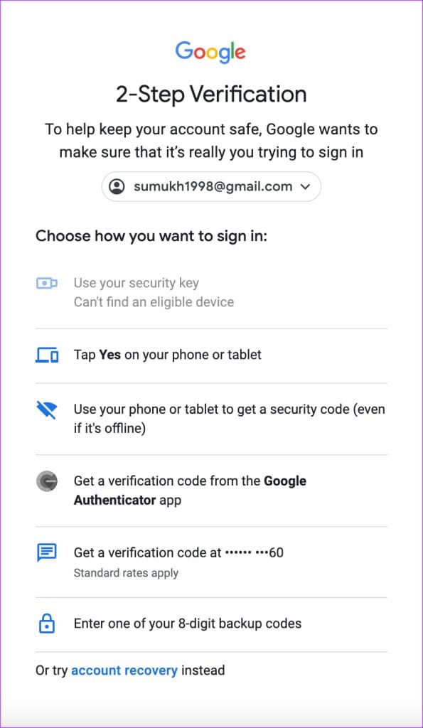 Google-2FA-methods-595x1024-1 10 طرق لإصلاح عدم عمل مطالبة Google 2FA على iPhone