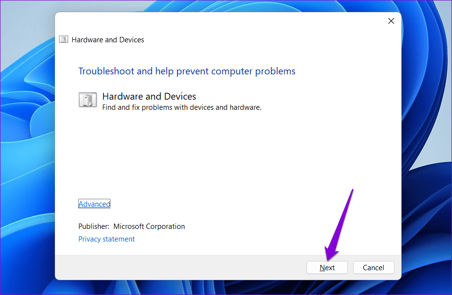 Hardware-and-Devices-Troubleshooter-3 أفضل 6 طرق لإصلاح عدم عمل مفتاح المسافة في Windows 11