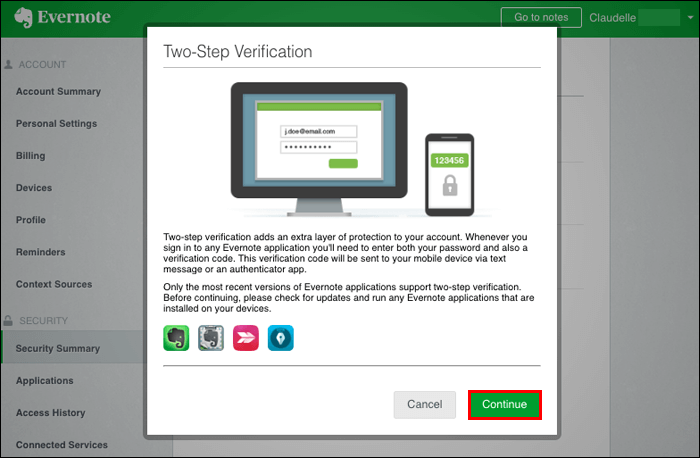 How-to-Enable-the-Two-Step-Verification-for-Evernote-Account-4 كيفية تغيير كلمة المرور في Evernote