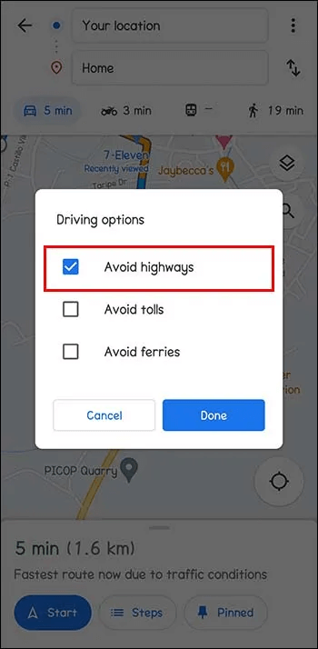 How-to-Set-Up-Google-Maps-to-Avoid-Highways-on-Android-3 كيفية تجنب الطرق السريعة في Google Maps