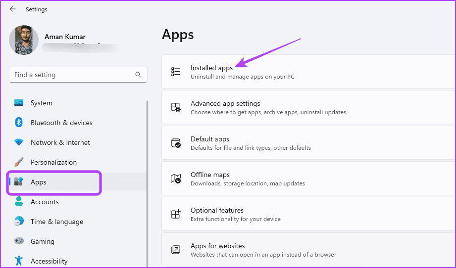 Installed-apps أفضل 3 طرق للتحقق من حجم التطبيق على نظام التشغيل Windows 11