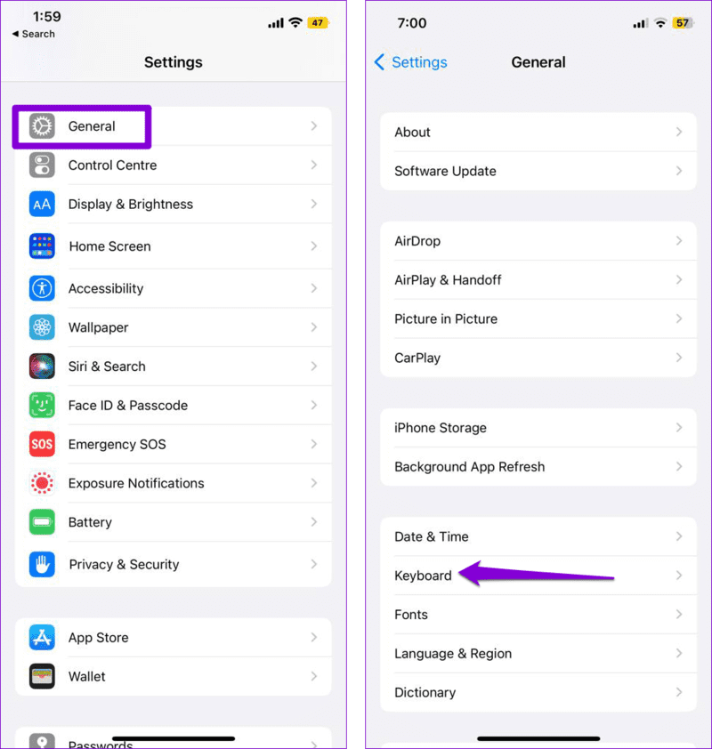 Keyboard-Settings-on-iPhone-1 أفضل 8 طرق لإصلاح عدم عمل لوحة مفاتيح Emoji التنبؤية على iPhone
