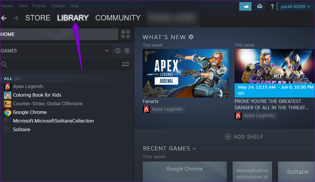 Library-Tab-in-Steam-1 كيفية إضافة أو إزالة ألعاب غير Steam إلى مكتبة Steam