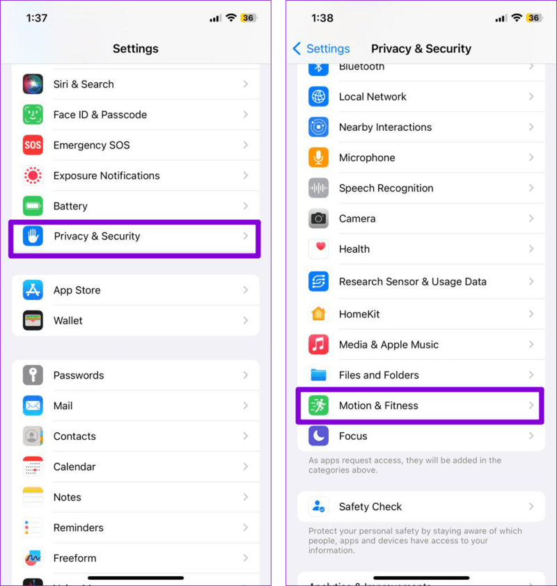 Motion-Fitness-Permission أفضل 6 طرق لإصلاح عدم تتبع تطبيق Health للخطوات على iPhone