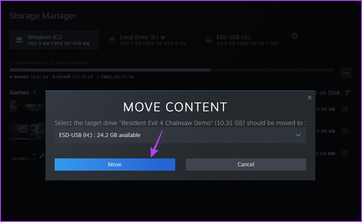 Move-option ما هو برنامج مدير تخزين Steam وكيفية استخدامه