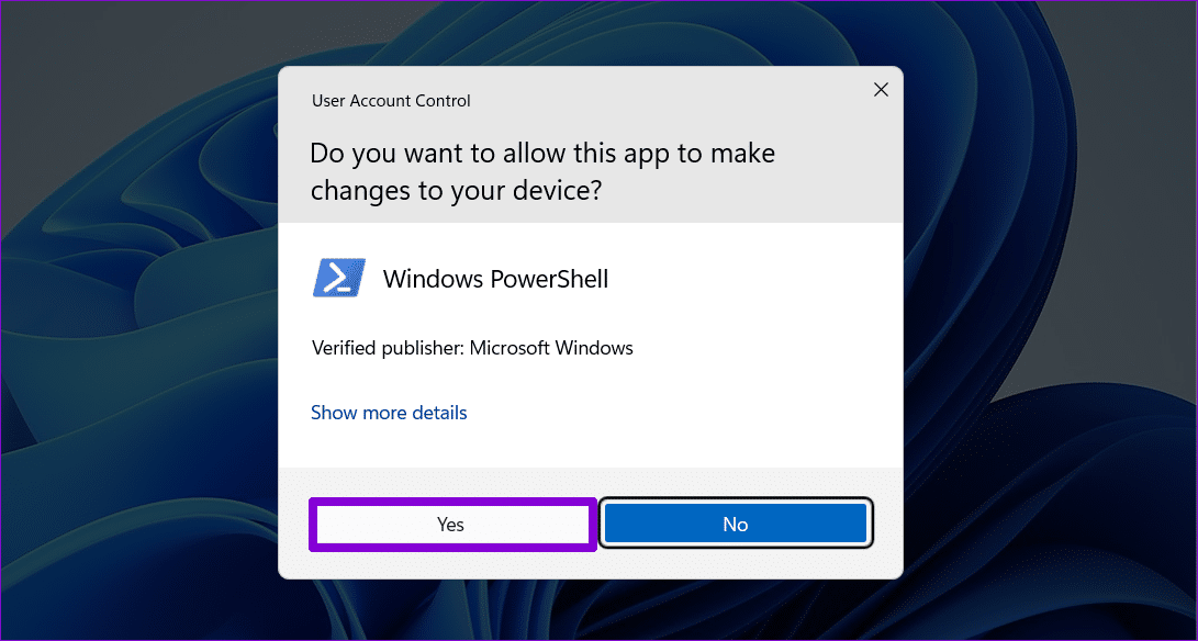 Open-PowerShell-UAC أفضل 6 إصلاحات لعدم عرض Microsoft Store التطبيقات المشتراة على Windows
