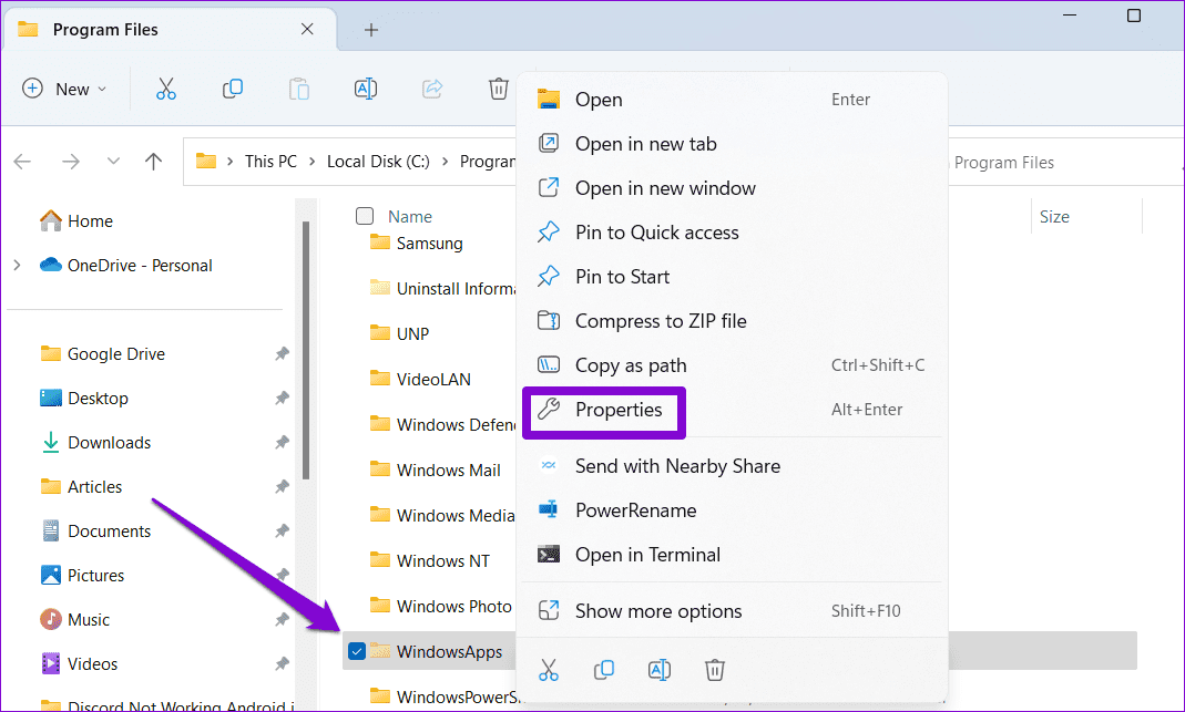 Open-WindowsApps-Properties أفضل 6 إصلاحات لخطأ المستخدم المحدد ليس لديه ملف تعريف صالح على Windows