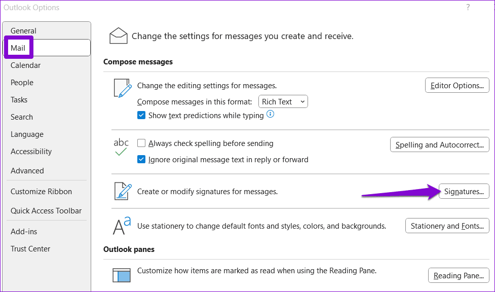 Outlook-Signature-Settings أفضل 6 طرق لإصلاح عدم ظهور توقيع Outlook على Windows