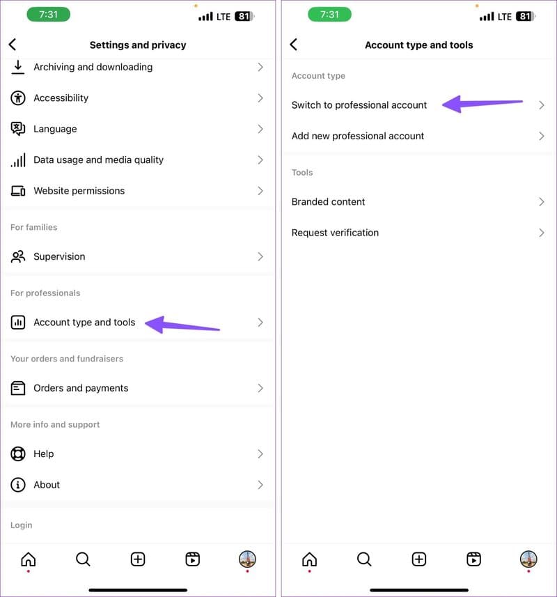 Professional-vs-Personal-account-on-Instagram-1-side-1434x1536-1 أفضل 11 طريقة لإصلاح عدم عمل رؤى Instagram