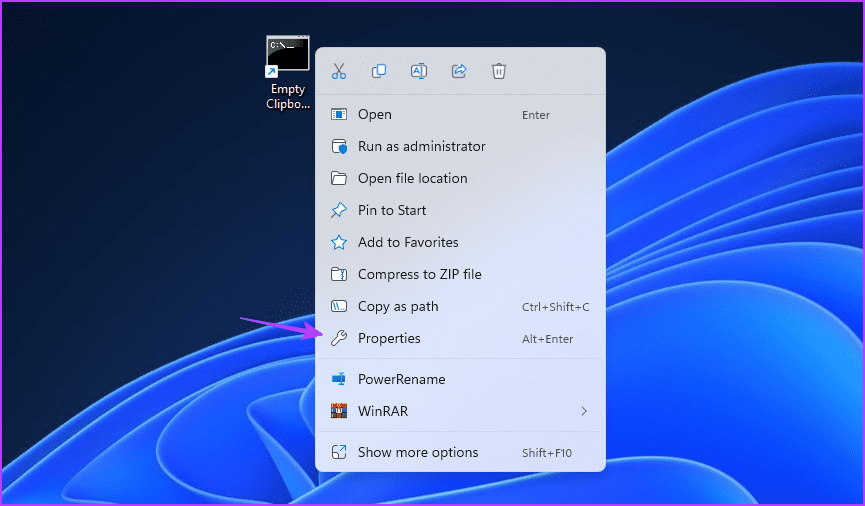 Properties-option-1 أفضل 4 طرق لمسح سجل محفوظات الحافظة في Windows 11