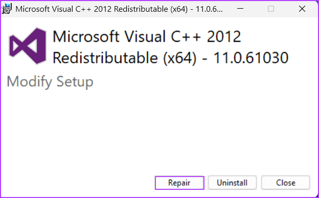Repair-Visual-C-Redistributables-3 أفضل 7 طرق لإصلاح خطأ مطلوب GPU المتوافق مع D3D11 لتشغيل خطأ المحرك على Windows 11