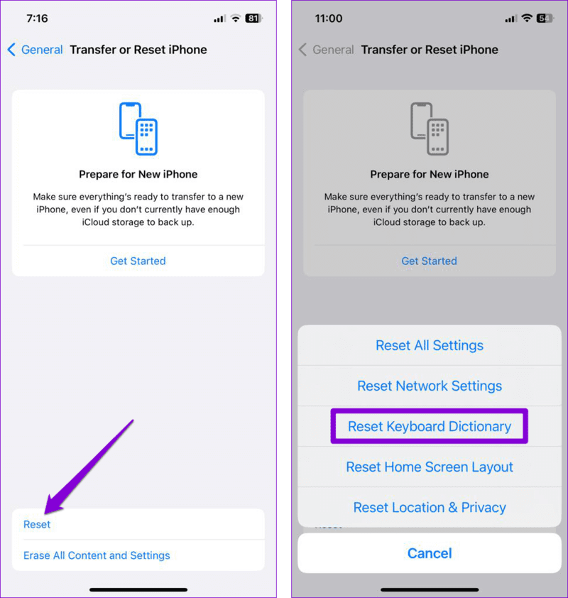 Reset-Keyboard-Dictionary-on-iPhone أفضل 8 طرق لإصلاح عدم عمل لوحة مفاتيح Emoji التنبؤية على iPhone
