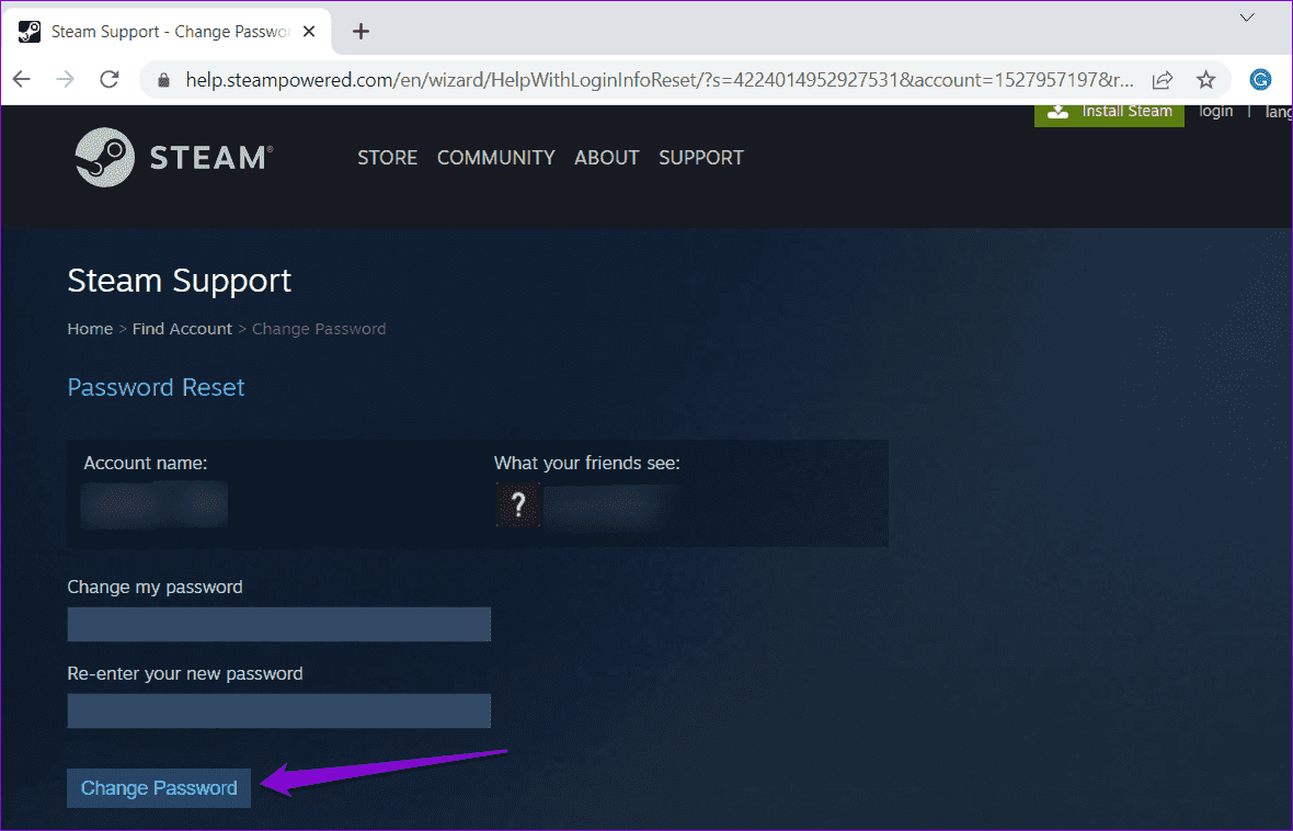 Reset-Steam-Account-Password أفضل 7 طرق لإصلاح ظهور رمز خطأ تسجيل الدخول E84 في Steam على Windows