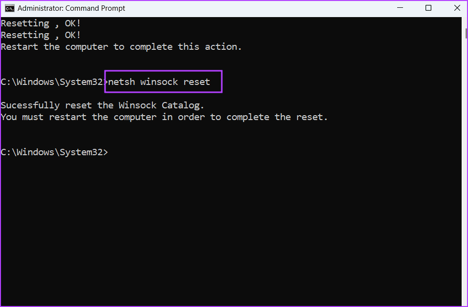 Reset-TCPIP-Stack-and-Winsock-Catalog-2 أفضل 8 طرق لإصلاح خطأ عدم وجود تكوين IP صالح في Ethernet على Windows 11