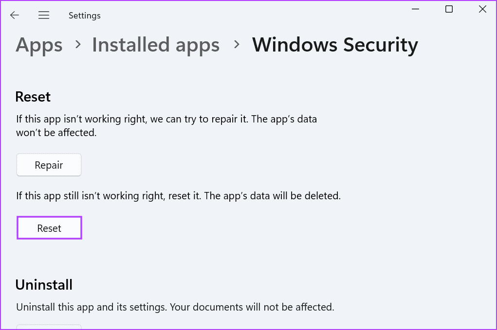 Reset-Windows-Security-2 أفضل 6 طرق لإصلاح خطأ هذا الإعداد تتم إدارته بواسطة المسؤول على Windows 11