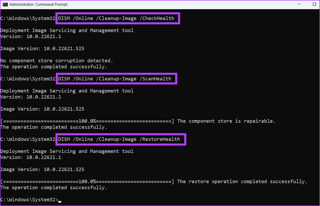 Run-DISM-scan-1 أفضل 6 طرق لإصلاح عدم عمل ميزة اختفاء شريط المهام التلقائي في Windows 11