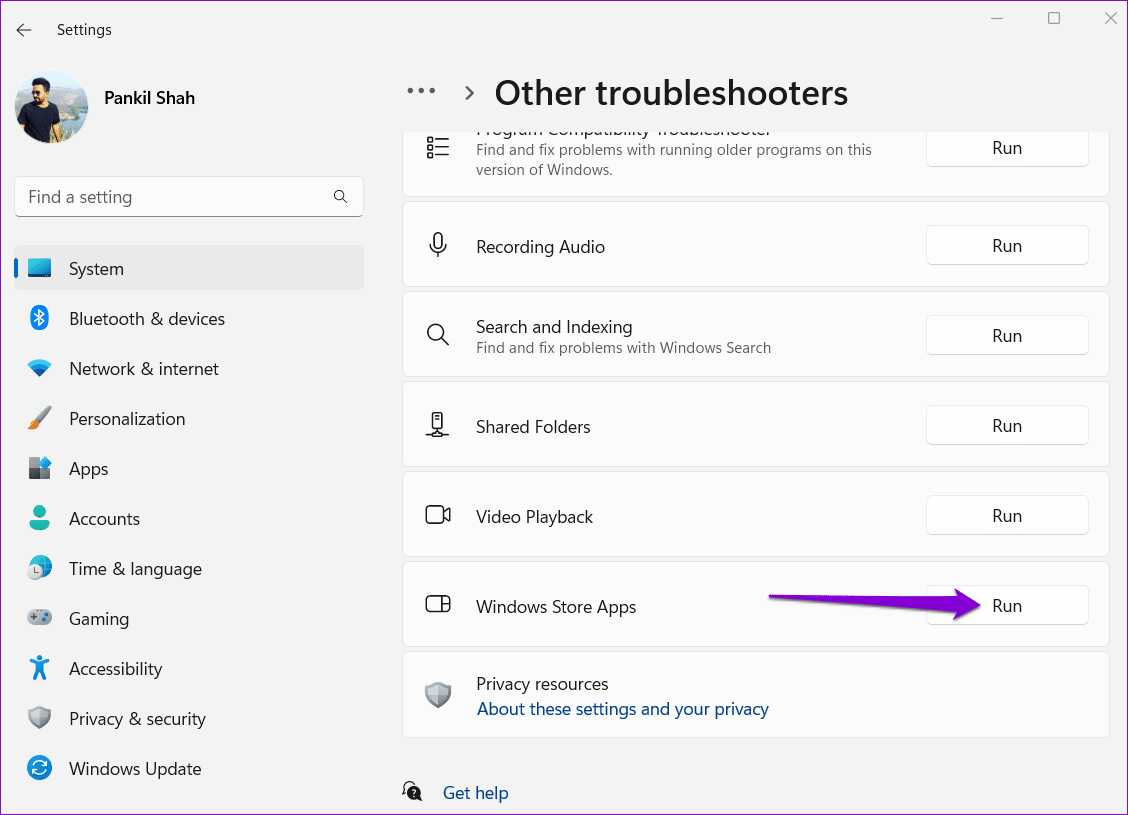 Run-Windows-Store-Apps-Troubleshooter-5-1 أفضل 6 إصلاحات لعدم عرض Microsoft Store التطبيقات المشتراة على Windows