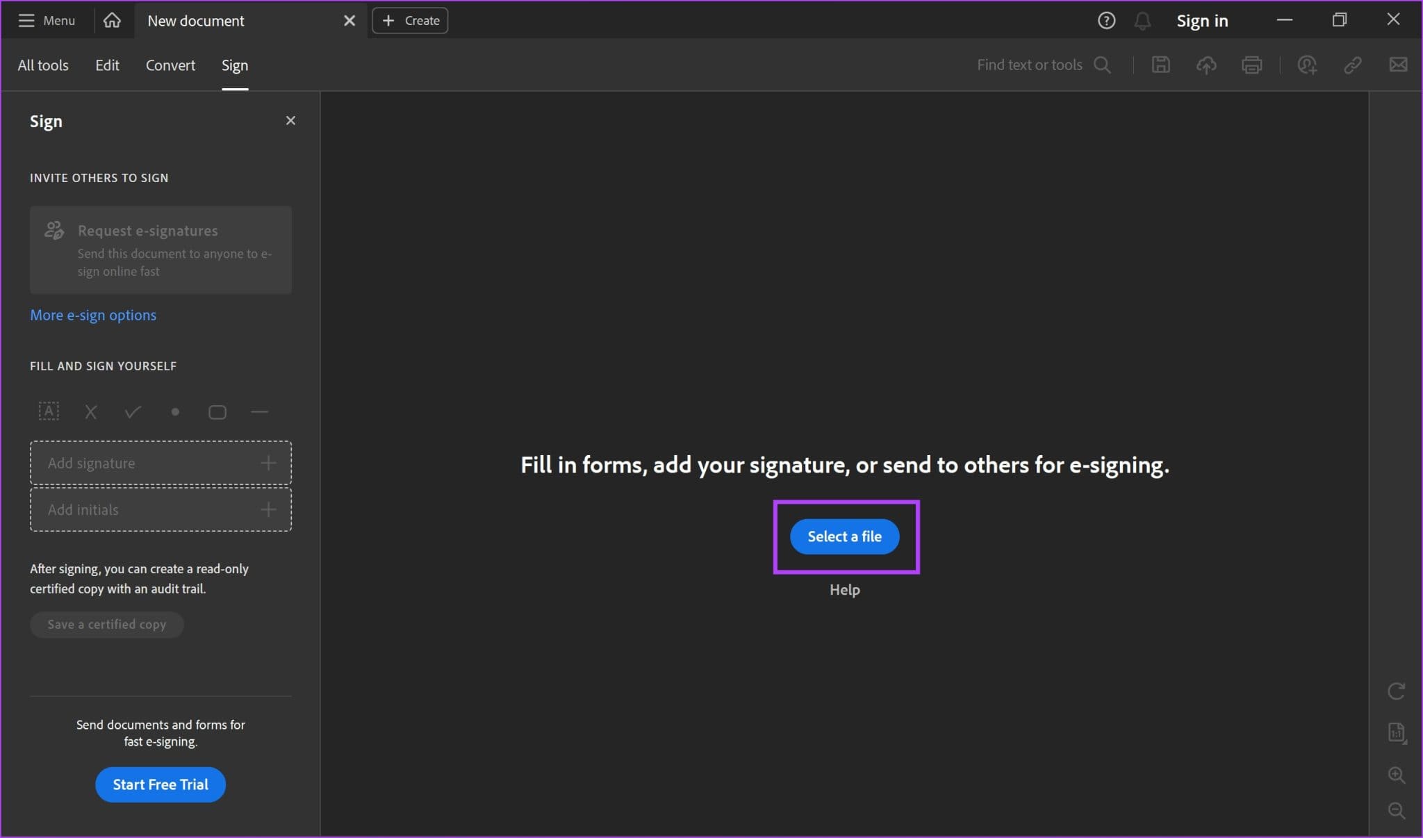 Select-a-File-2048x1206-1 4 طرق لإضافة توقيع رقمي أو توقيع إلكتروني مجانًا